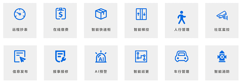 产品功能 通过物业基本管理功能,提供物业线上管理的实时效率性,打造智慧 高效 方便 快捷的智慧小区